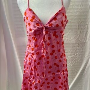 Forever 21 Pink Slip Dress with Red Cherry Print